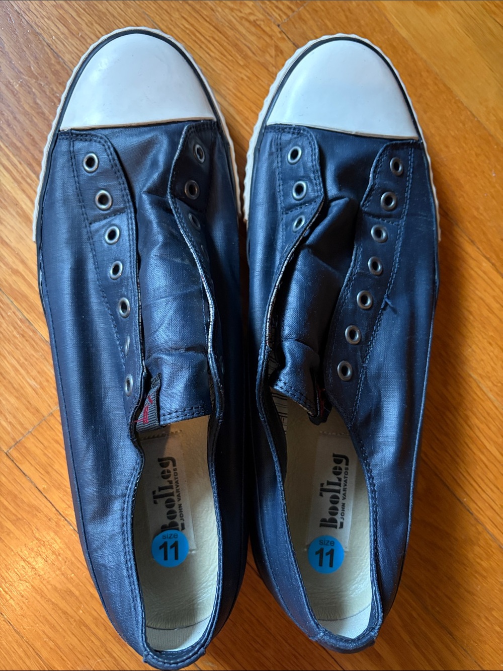 John Varvatos Bootleg Black Slip-On Sneakers with White Toe Cap